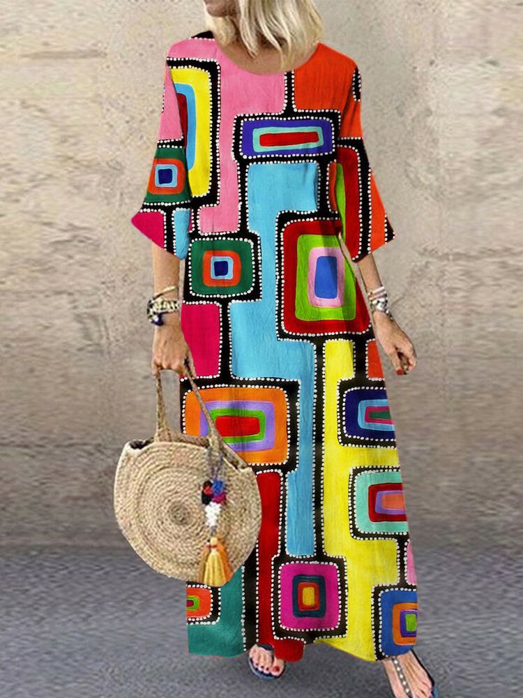 Crew Neck Regular Fit Vintage Cotton Dress