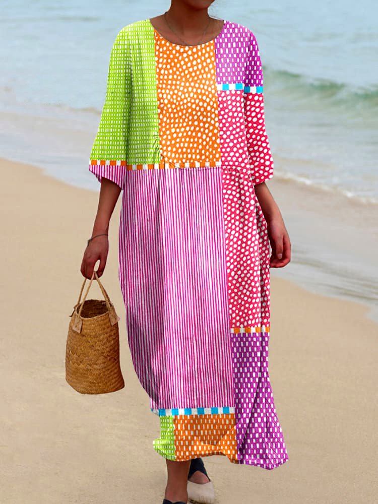 Casual Cotton Regular Fit Crew Neck Dress