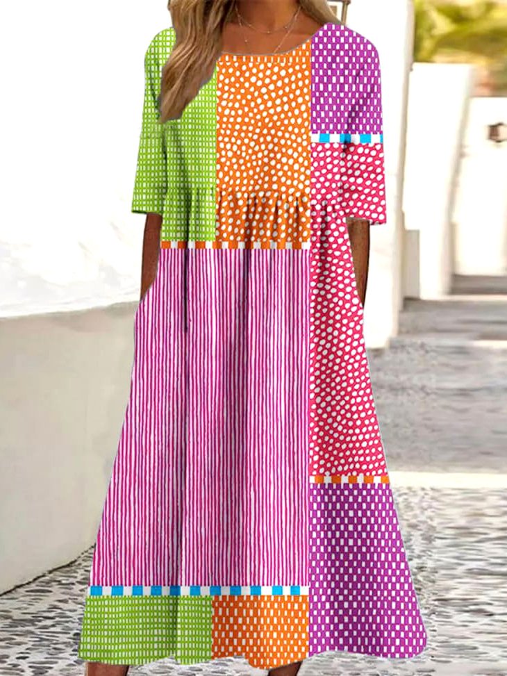 Crew Neck Cotton Casual Dress