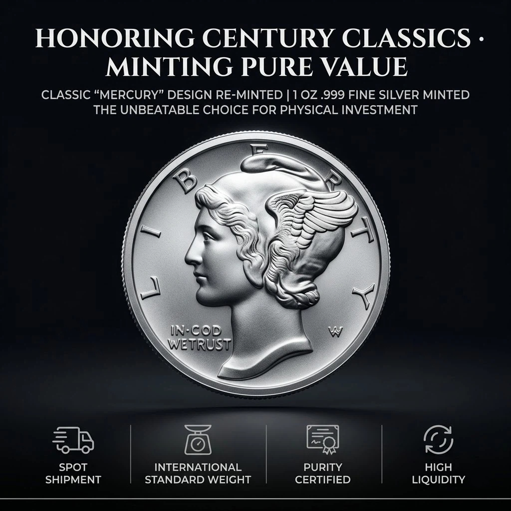 1 oz .999 Fine Silver Round Mercury Dime Design