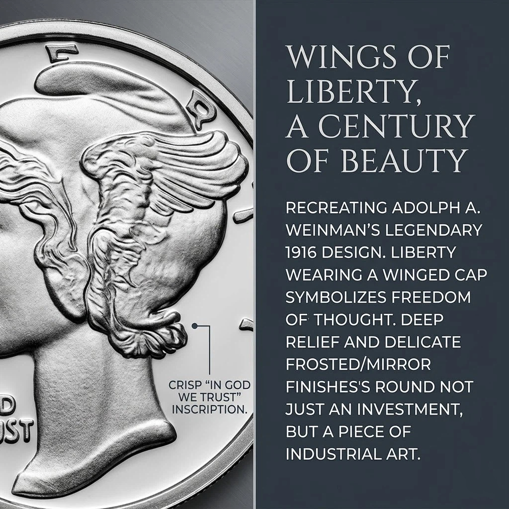 1 oz .999 Fine Silver Round Mercury Dime Design
