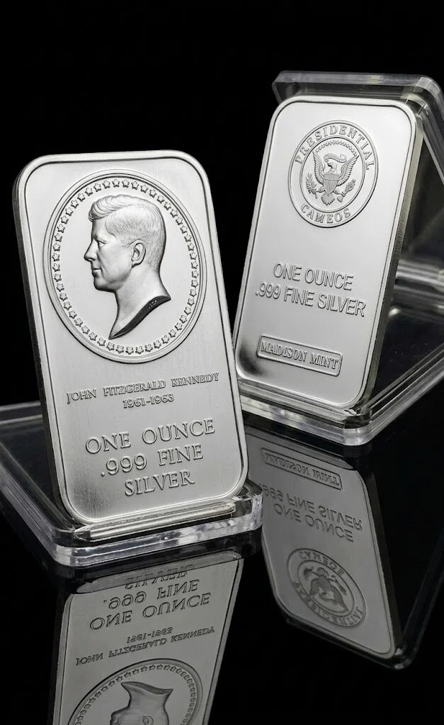 1 oz John F. Kennedy Presidential Cameos .999 Fine Silver Bar