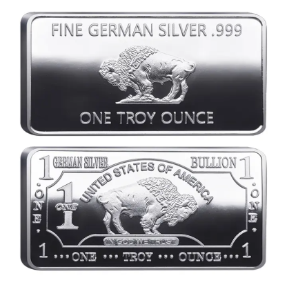 Buffalo Commemorative Silver Bar - 1 oz One Troy Ounce .999 Fine German Silver Bar