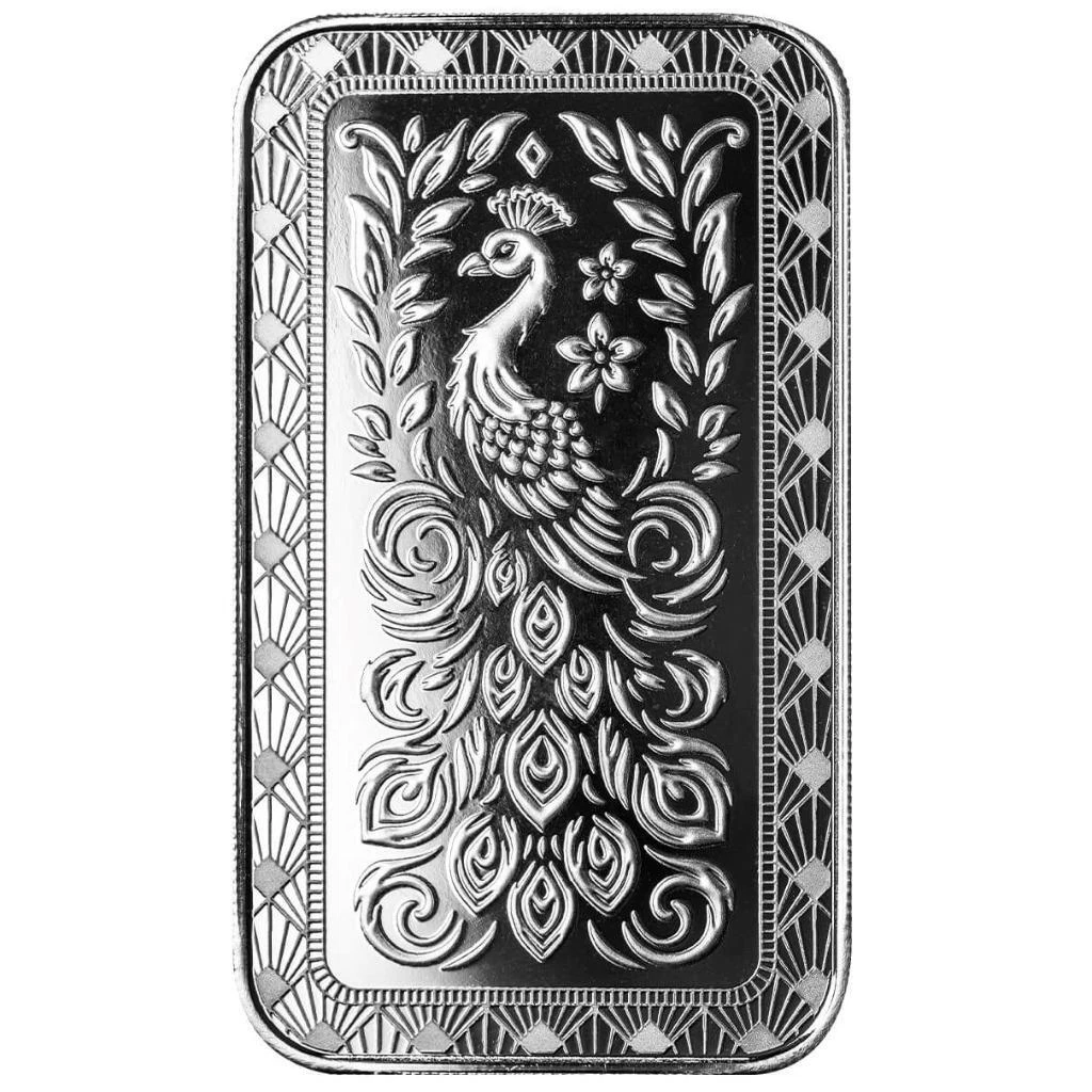1 oz Scottsdale Mint Marquee Peacock Silver Bar