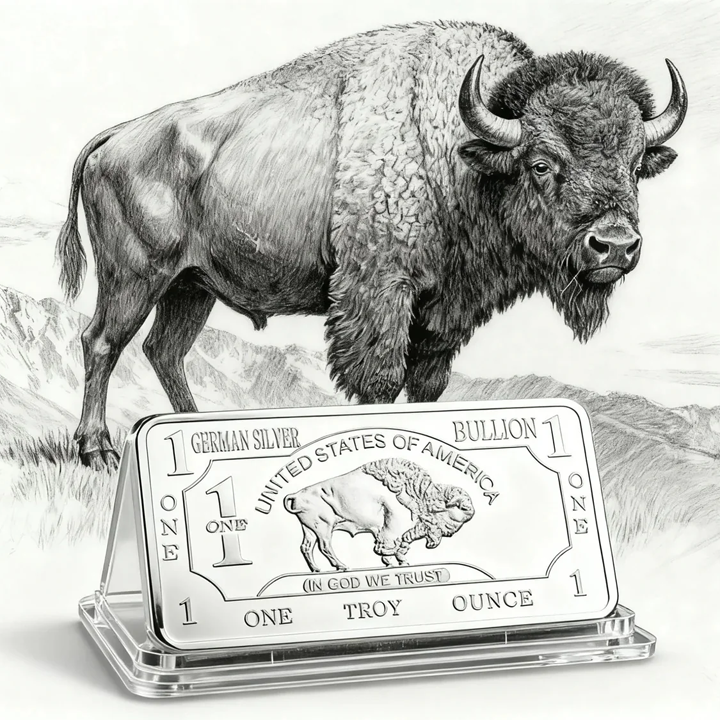 Buffalo Commemorative Silver Bar - 1 oz One Troy Ounce .999 Fine German Silver Bar