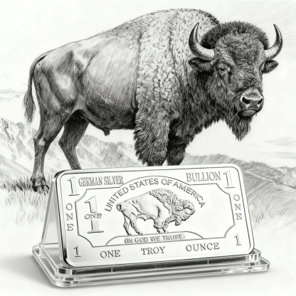 Buffalo Commemorative Silver Bar - 1 oz One Troy Ounce .999 Fine German Silver Bar