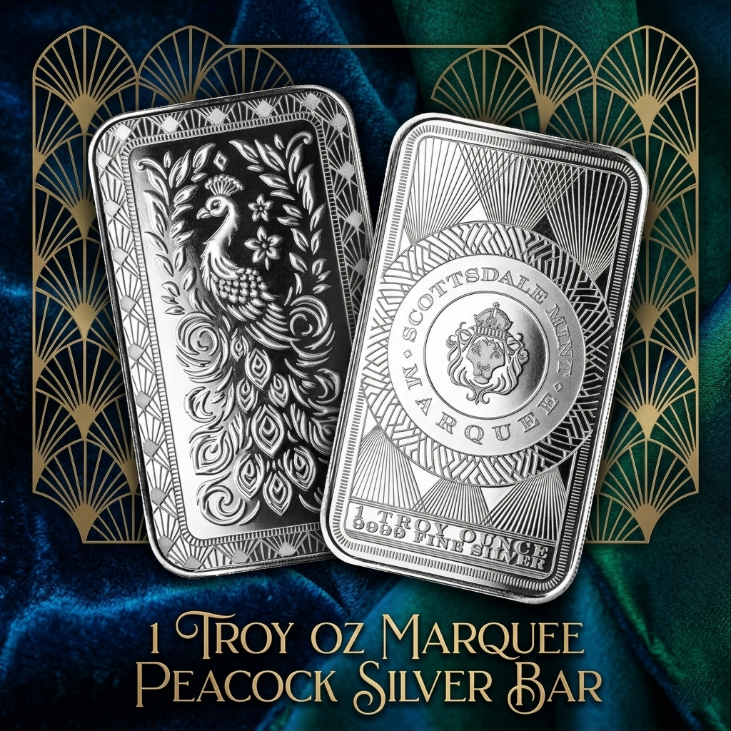 1 oz Scottsdale Mint Marquee Peacock Silver Bar