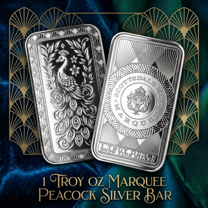 1 oz Scottsdale Mint Marquee Peacock Silver Bar