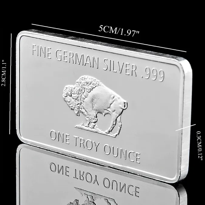 Buffalo Commemorative Silver Bar - 1 oz One Troy Ounce .999 Fine German Silver Bar