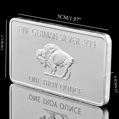 Buffalo Commemorative Silver Bar - 1 oz One Troy Ounce .999 Fine German Silver Bar
