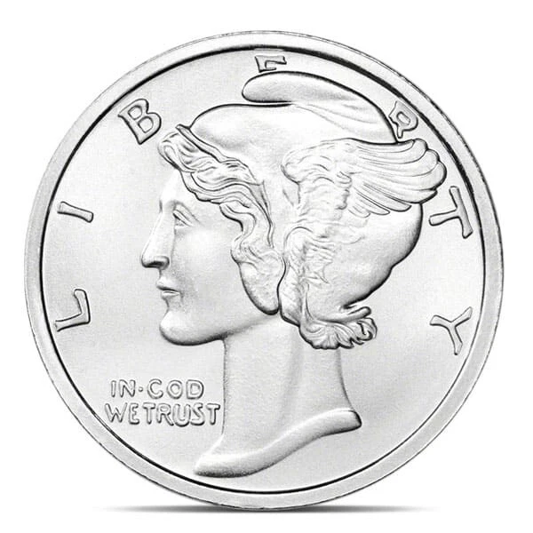 1 oz .999 Fine Silver Round Mercury Dime Design