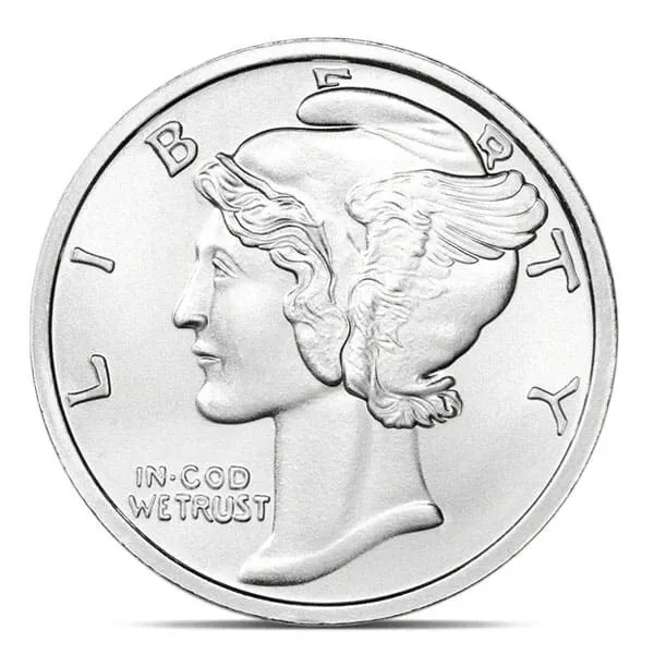 1 oz .999 Fine Silver Round Mercury Dime Design