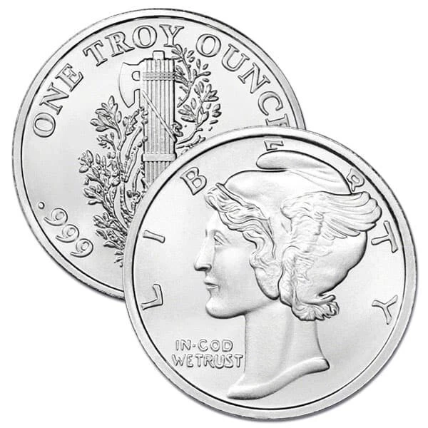 1 oz .999 Fine Silver Round Mercury Dime Design