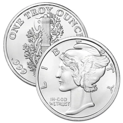 1 oz .999 Fine Silver Round Mercury Dime Design