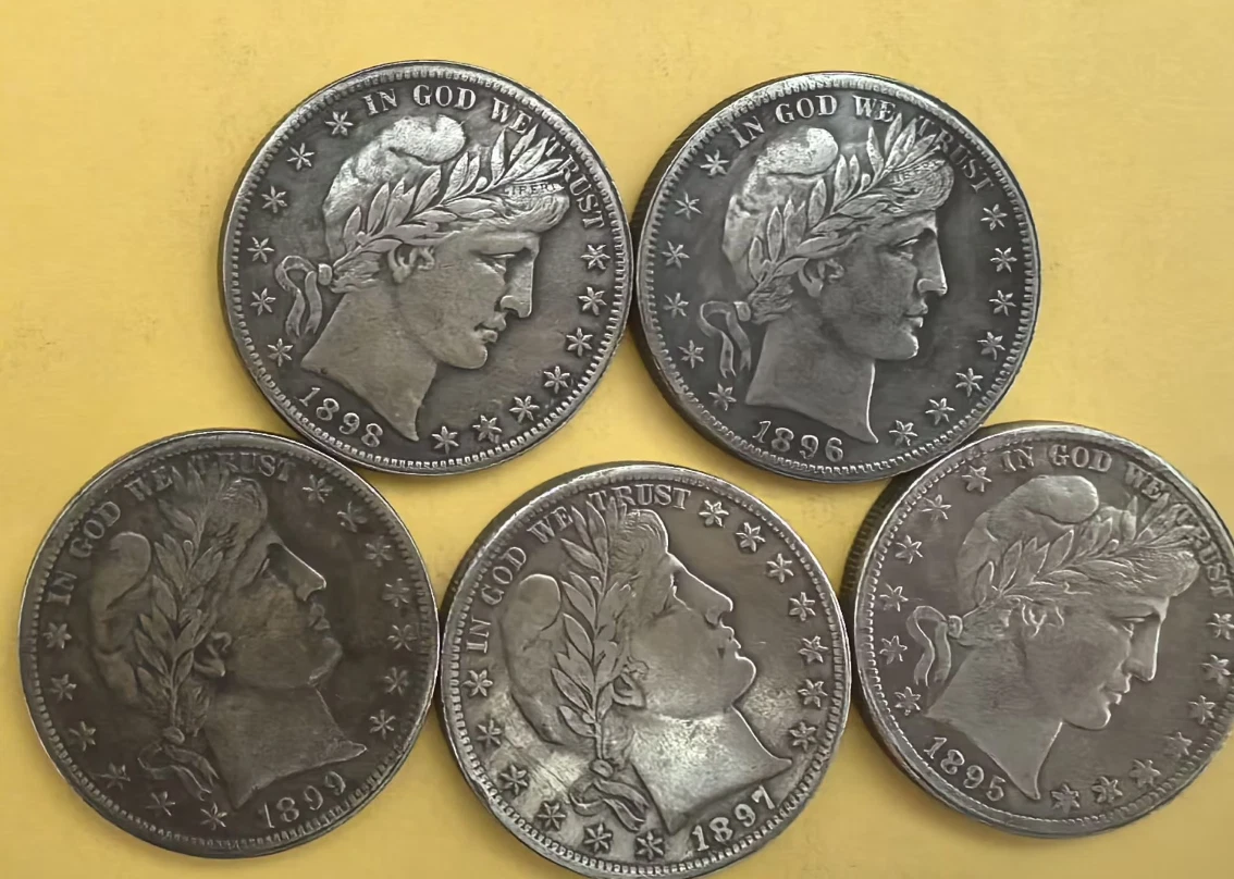 Barber Silver Half Dollar 1895-1899 5 Coins Mixed Dates AU/BU Coins-US