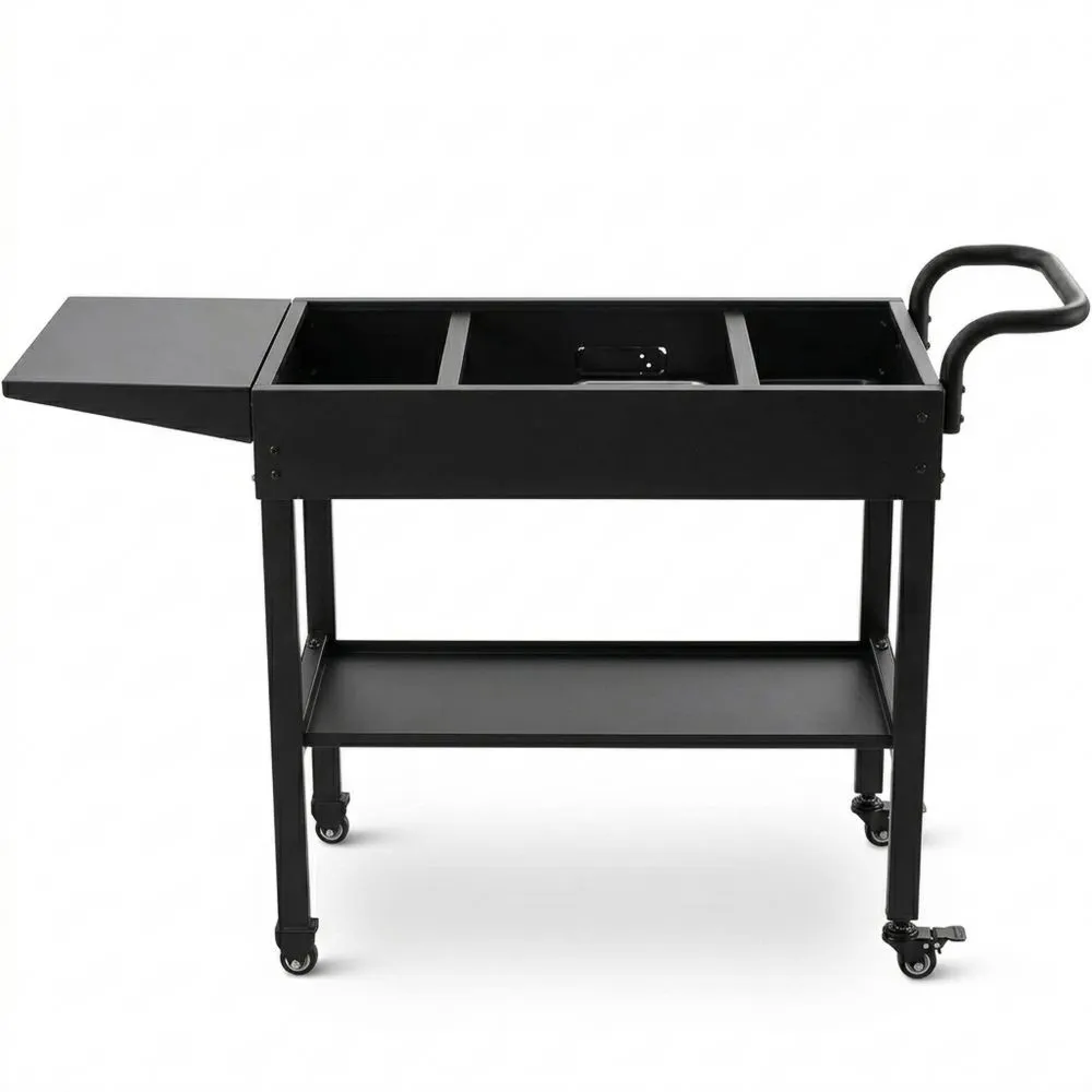 Carro de Barbacoa Plegable con Ruedas y Estante, Mesa Auxiliar para Jardín y Picnic