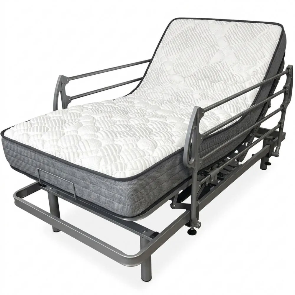 Cama Eléctrica Articulada Reforzada con Colchón de Espuma de Memoria y Baranda de Acero, 90 x 190 cm