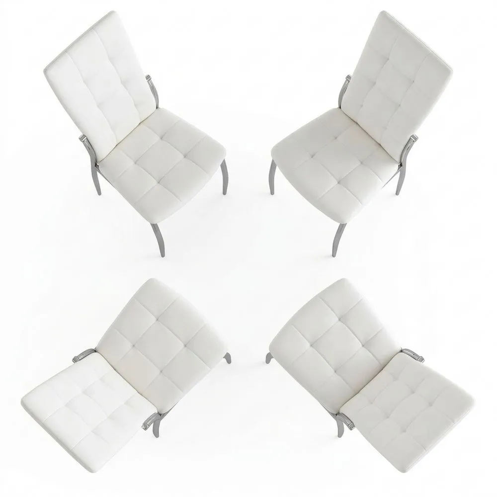 Conjunto de 4 sillas de comedor modernas de cuero sintético cromado blanco