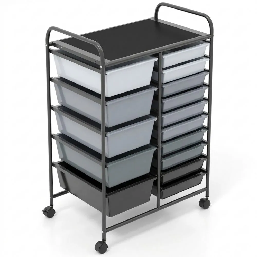 Carrito Auxiliar con Ruedas y 15 Cajones Apilables para Almacenamiento en Cocina, Oficina, Baño