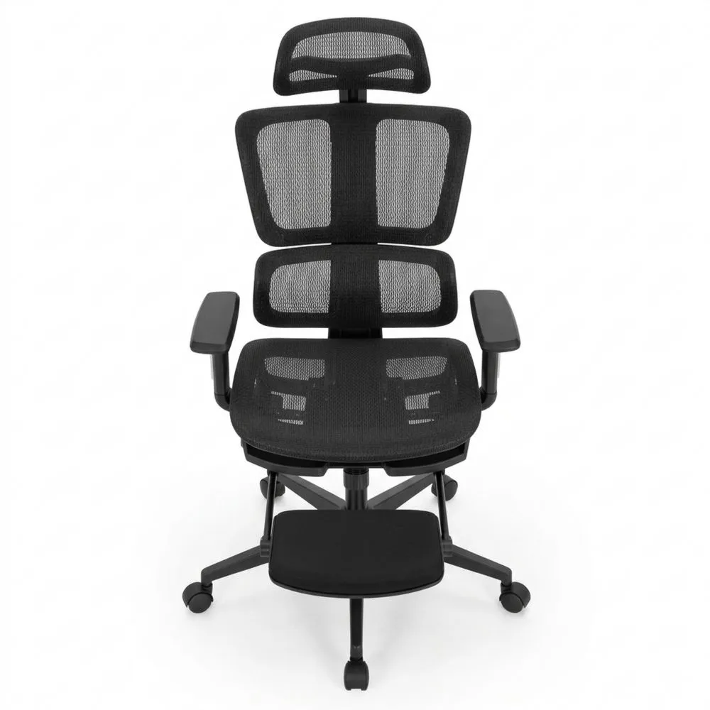 Silla de oficina ergonómica con reposapiés retráctil y respaldo alto