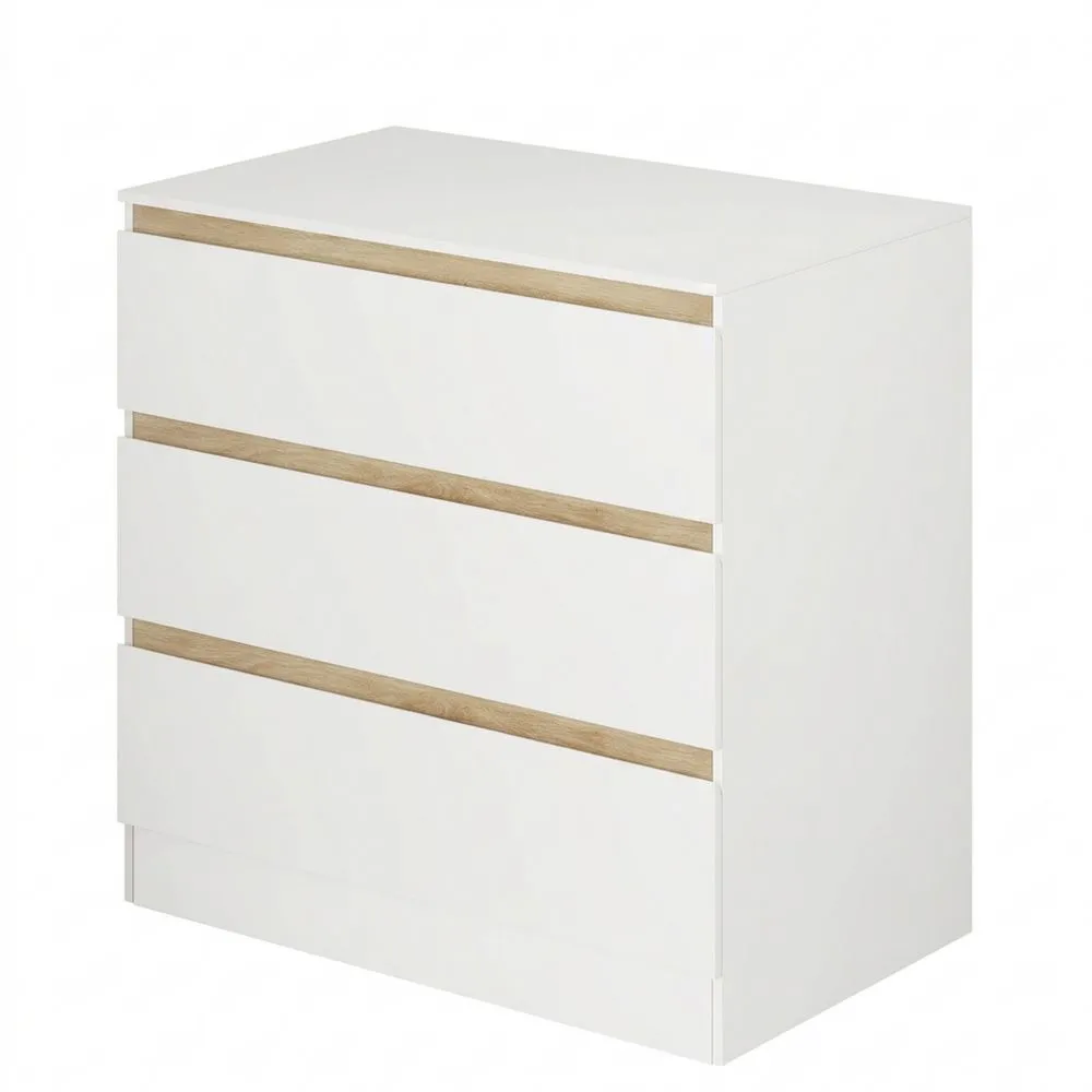 Cajonera Blanca de 3 Cajones para Dormitorio o Habitación Infantil, Alacena Moderna de Madera MDF, 80 x 48 x 78 cm