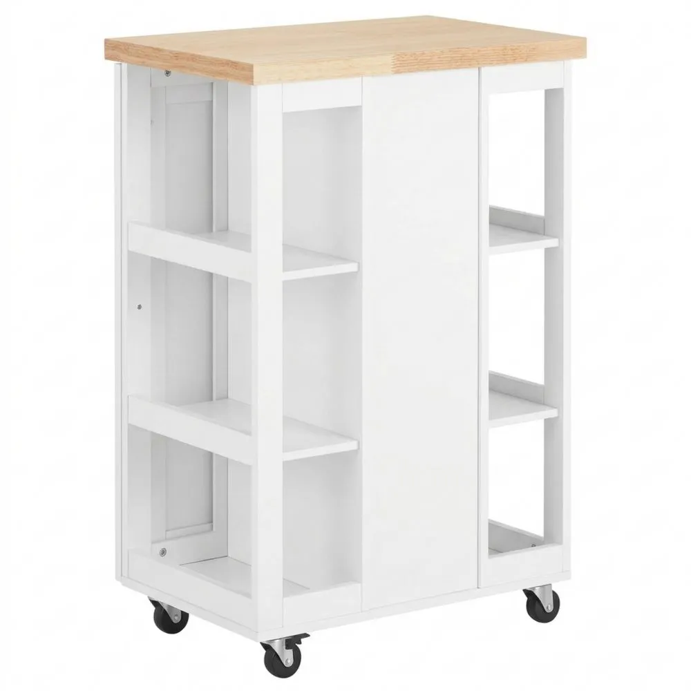 Carro de Cocina con Ruedas y Estantería Lateral, Blanco, Armario de una Puerta