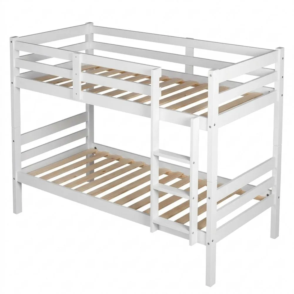 Cama Litera Abierta de Madera Blanca 154 x 104 x 199 cm | Cama Doble Compacta con Diseño Clásico para Niños y Adultos | Estructura Robusta de Pino Sólido