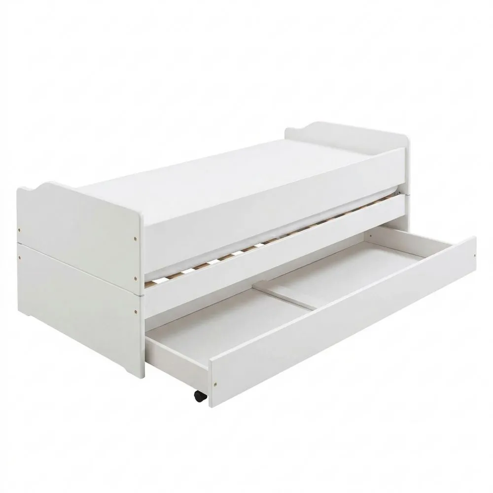 Cama Funcional Individual y Doble para Huéspedes de Pino Macizo Lacado Blanco