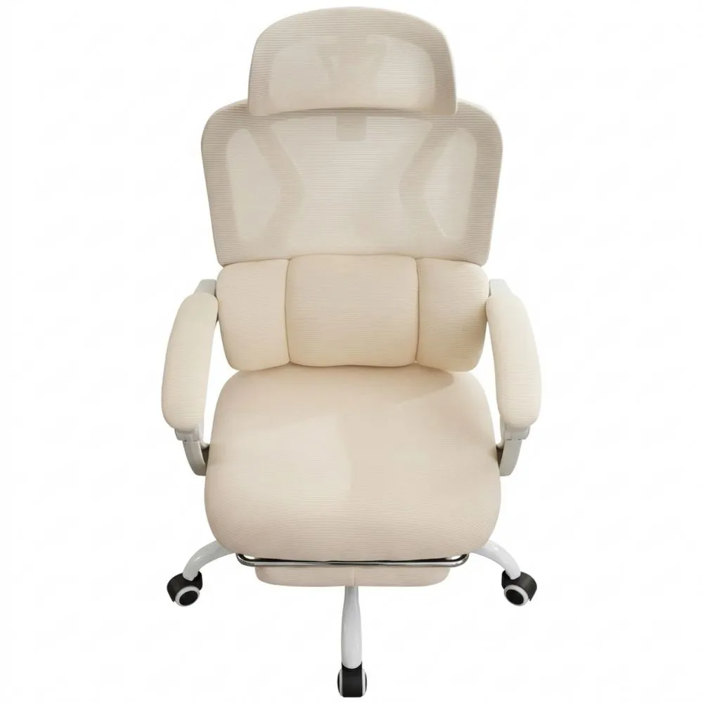 Silla Ergonómica de Oficina Ajustable con Soporte Lumbar, Beige