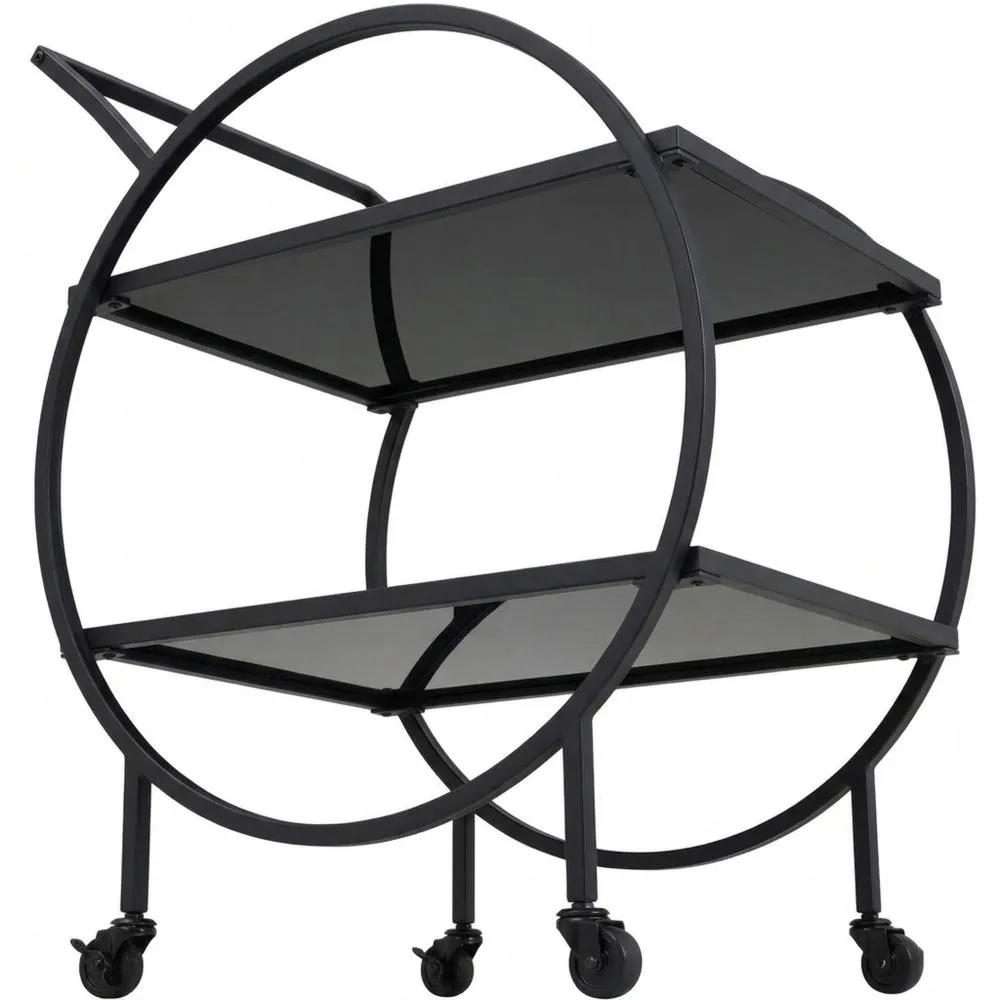 Carrito de Metal Negro con Estantes de Vidrio para Cocina