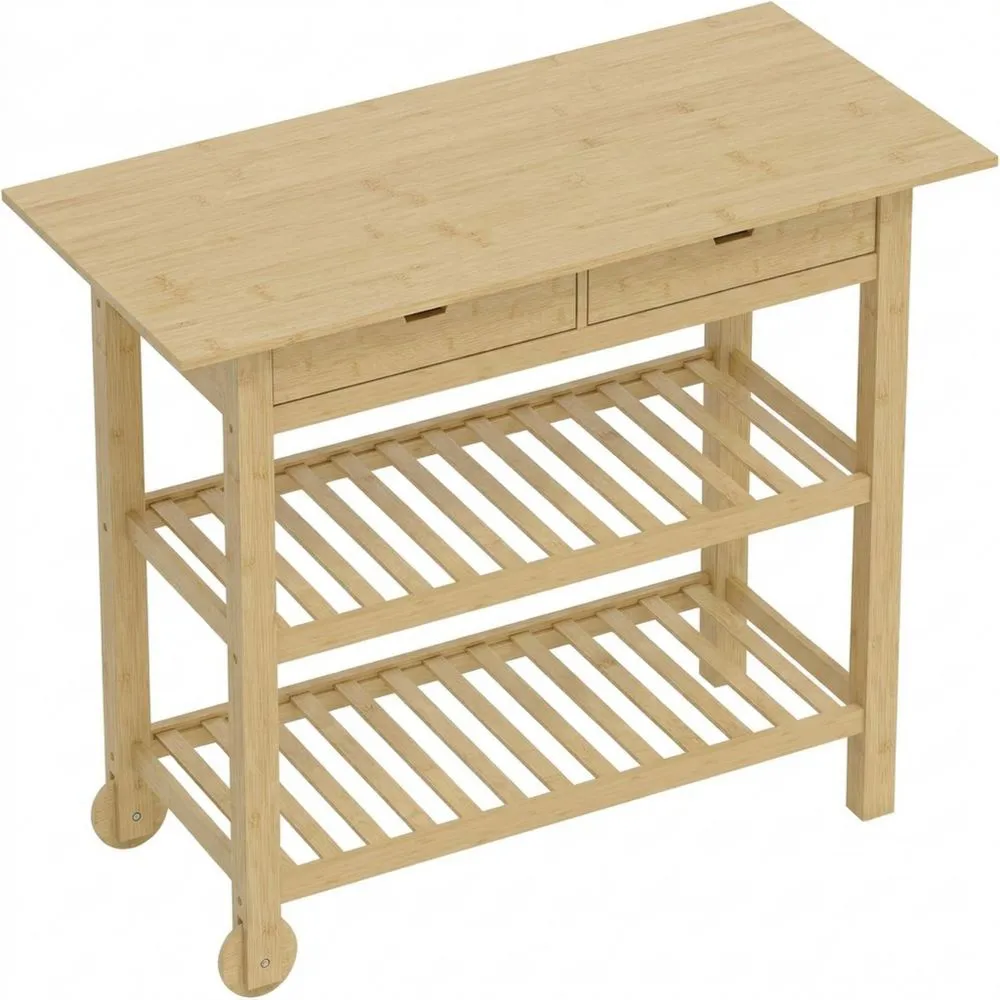 Carro de Servicio con Cajones y Estantes de Bambú para Cocina