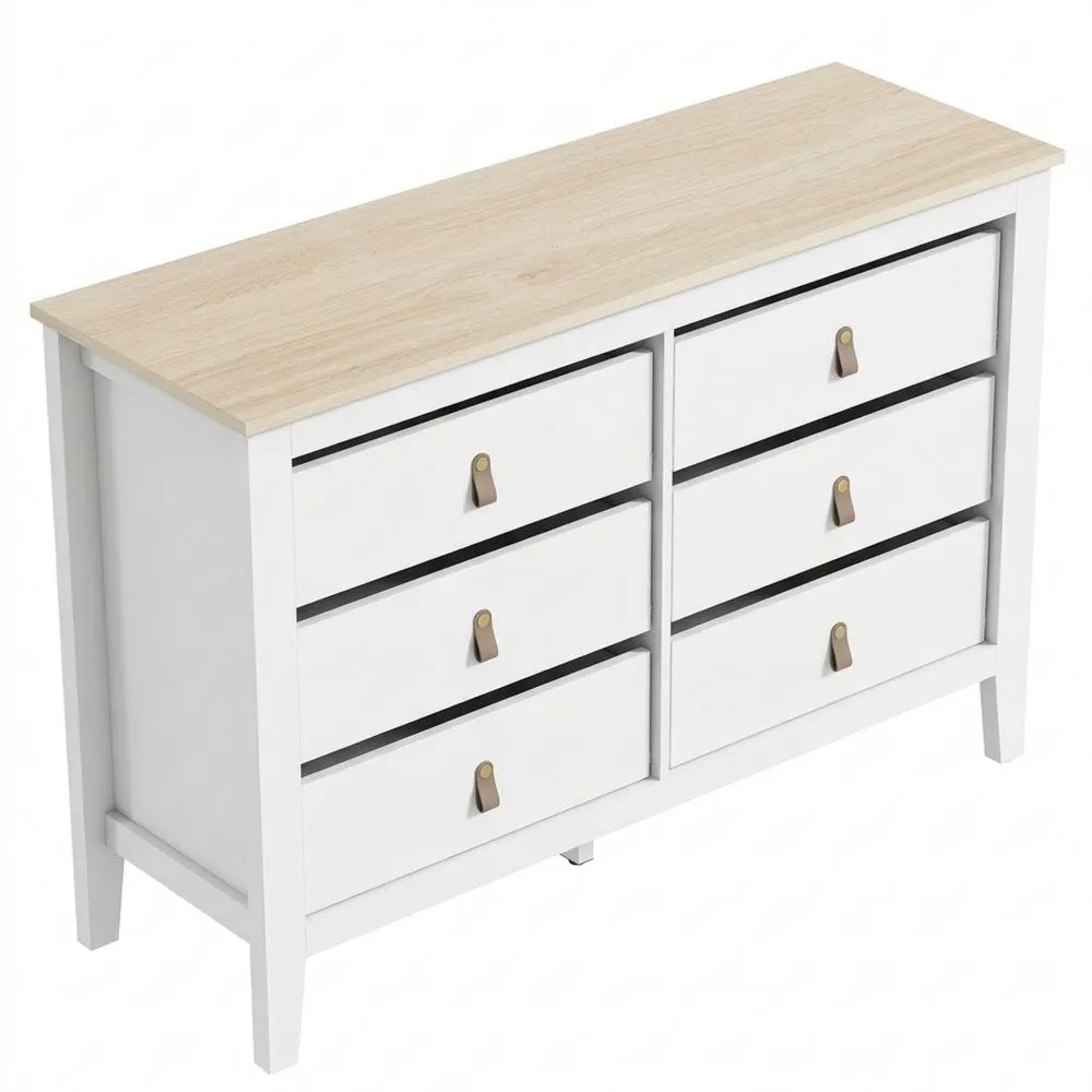 Cómoda de 6 Cajones para Dormitorio con Tiradores de PU, Uso en Salón y Pasillo, 120 x 40 x 78 cm, Blanco