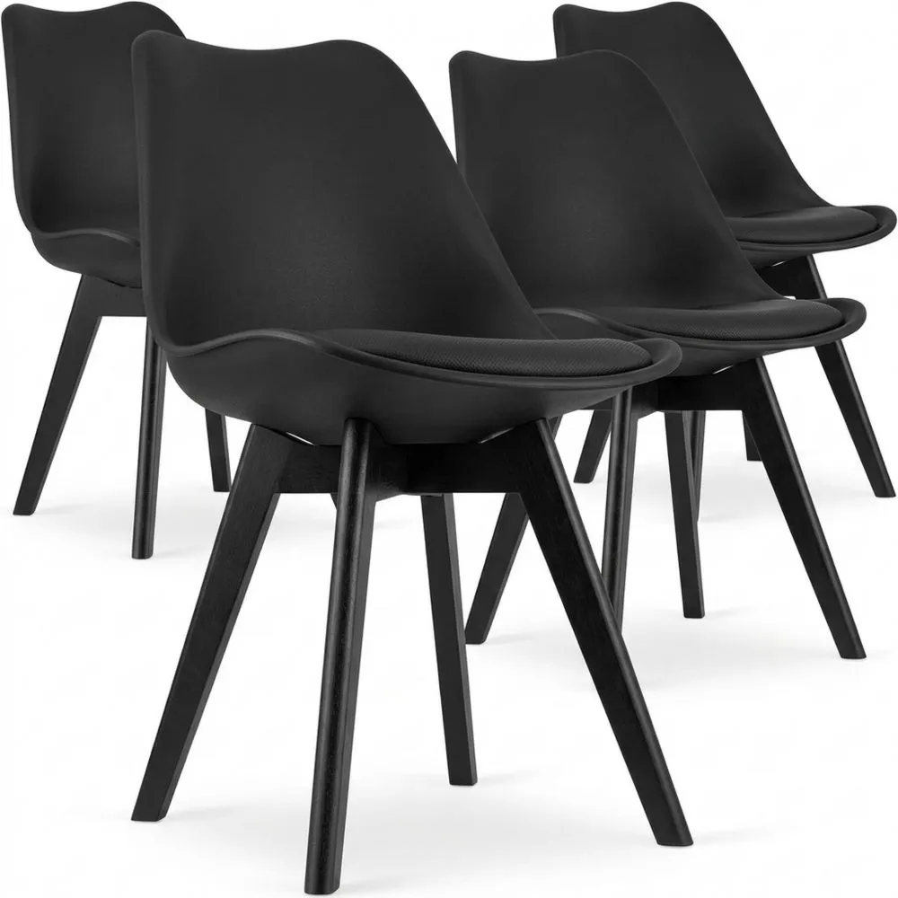 Conjunto de 4 sillas de comedor negras - Diseño moderno y cómodo con cojín de piel sintética
