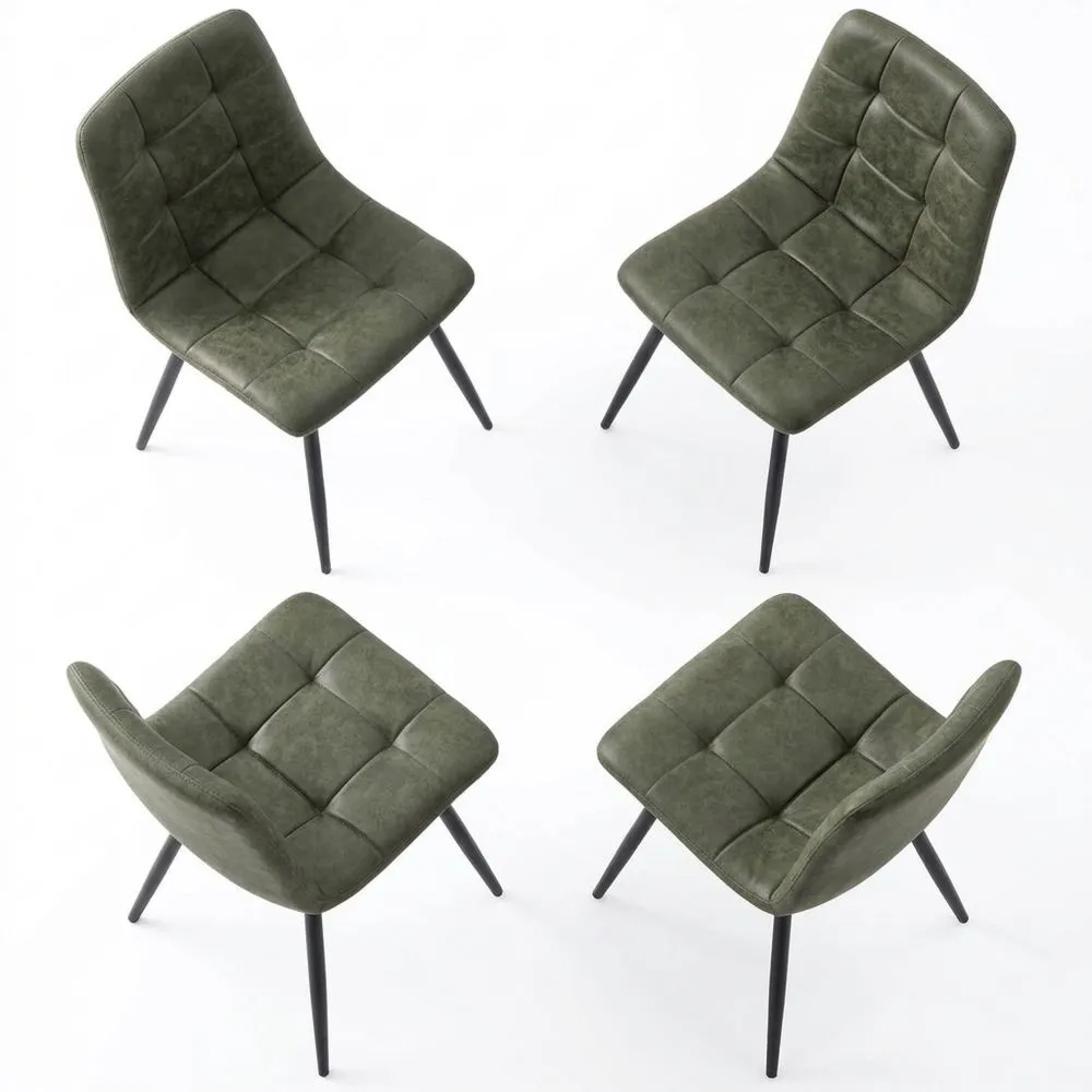 Juego de 4 sillas para comedor de tela técnica con patas de metal negro, adecuado para sala de estar, sala de espera, verde oliva