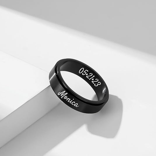 Personalized Anxiety Ring for Women Men Daughter, Stainless Steel Ring Engraved Customized Name, Spinning Jewelry Gift for Couple, Custom Fidget Spinner Ring, Brushed Surface, Comfort Fit