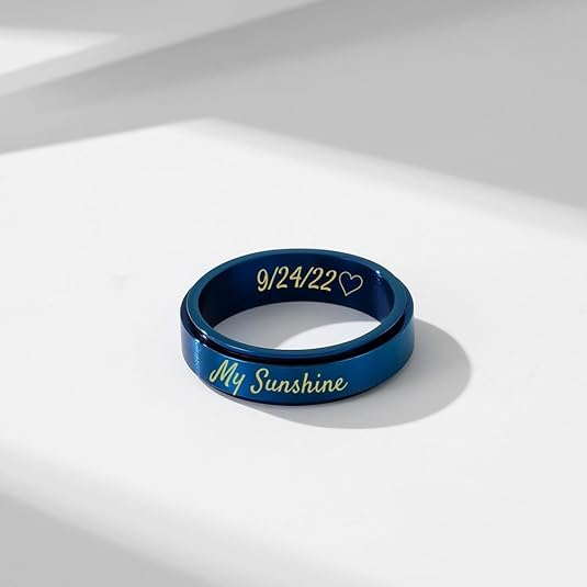Personalized Anxiety Ring for Women Men Daughter, Stainless Steel Ring Engraved Customized Name, Spinning Jewelry Gift for Couple, Custom Fidget Spinner Ring, Brushed Surface, Comfort Fit