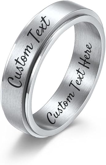 Personalized Anxiety Ring for Women Men Daughter, Stainless Steel Ring Engraved Customized Name, Spinning Jewelry Gift for Couple, Custom Fidget Spinner Ring, Brushed Surface, Comfort Fit
