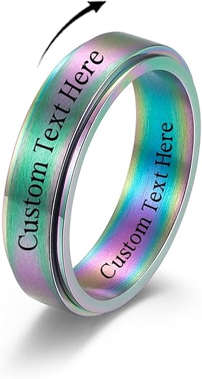 Personalized Anxiety Ring for Women Men Daughter, Stainless Steel Ring Engraved Customized Name, Spinning Jewelry Gift for Couple, Custom Fidget Spinner Ring, Brushed Surface, Comfort Fit