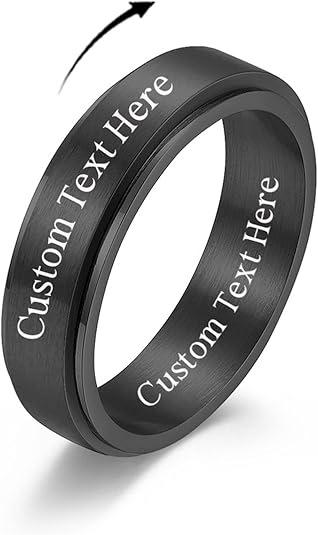 Personalized Anxiety Ring for Women Men Daughter, Stainless Steel Ring Engraved Customized Name, Spinning Jewelry Gift for Couple, Custom Fidget Spinner Ring, Brushed Surface, Comfort Fit