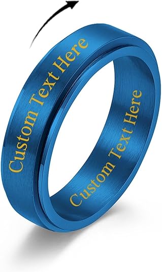 Personalized Anxiety Ring for Women Men Daughter, Stainless Steel Ring Engraved Customized Name, Spinning Jewelry Gift for Couple, Custom Fidget Spinner Ring, Brushed Surface, Comfort Fit