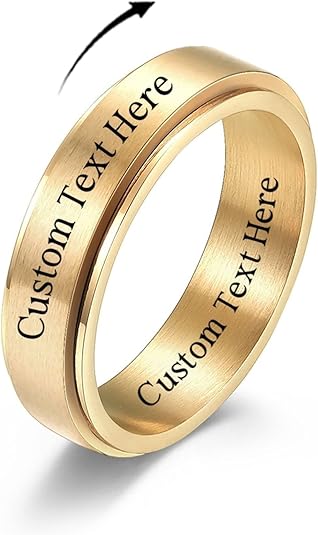 Personalized Anxiety Ring for Women Men Daughter, Stainless Steel Ring Engraved Customized Name, Spinning Jewelry Gift for Couple, Custom Fidget Spinner Ring, Brushed Surface, Comfort Fit