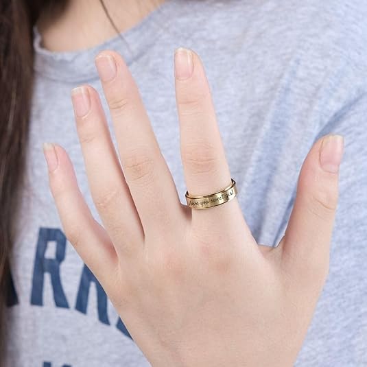Personalized Anxiety Ring for Women Men Daughter, Stainless Steel Ring Engraved Customized Name, Spinning Jewelry Gift for Couple, Custom Fidget Spinner Ring, Brushed Surface, Comfort Fit