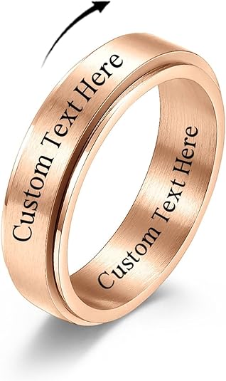 Personalized Anxiety Ring for Women Men Daughter, Stainless Steel Ring Engraved Customized Name, Spinning Jewelry Gift for Couple, Custom Fidget Spinner Ring, Brushed Surface, Comfort Fit