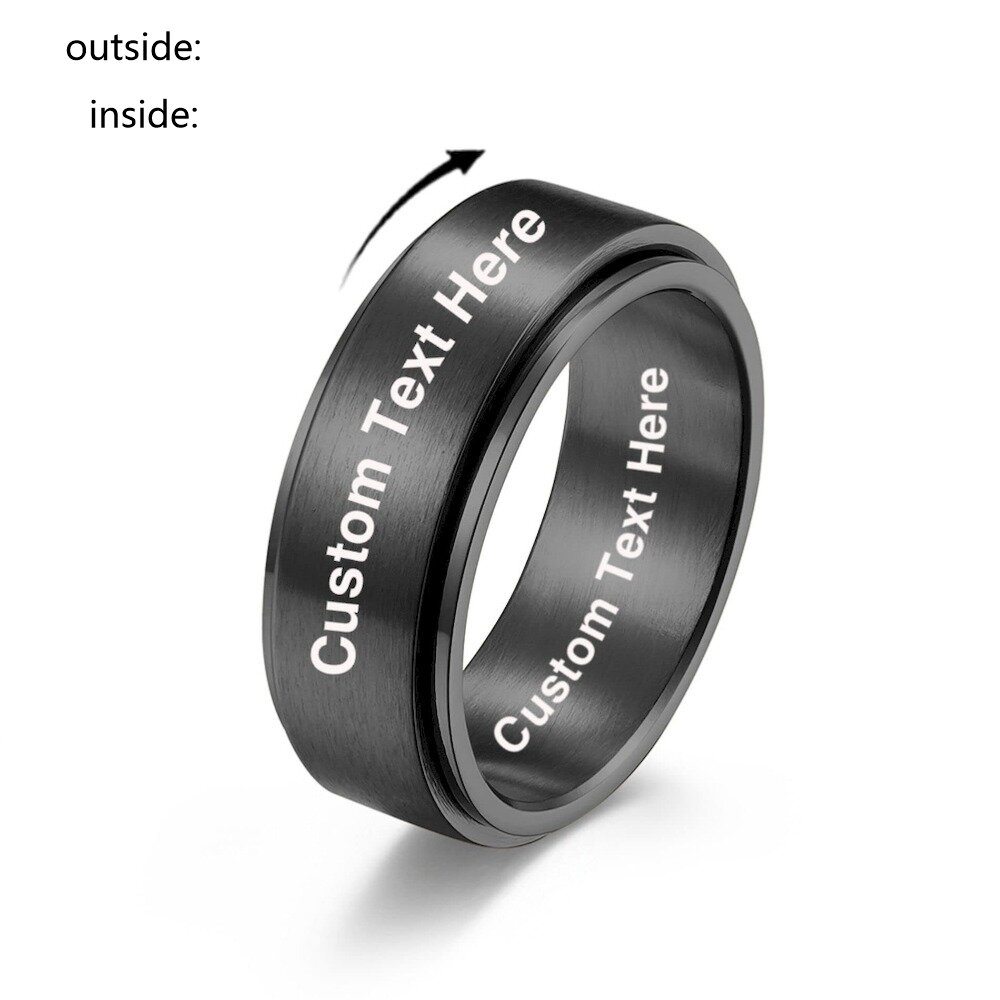 Personalized Anxiety Ring for Women Men Daughter, Stainless Steel Ring Engraved Customized Name, Spinning Jewelry Gift for Couple, Custom Fidget Spinner Ring, Brushed Surface, Comfort Fit