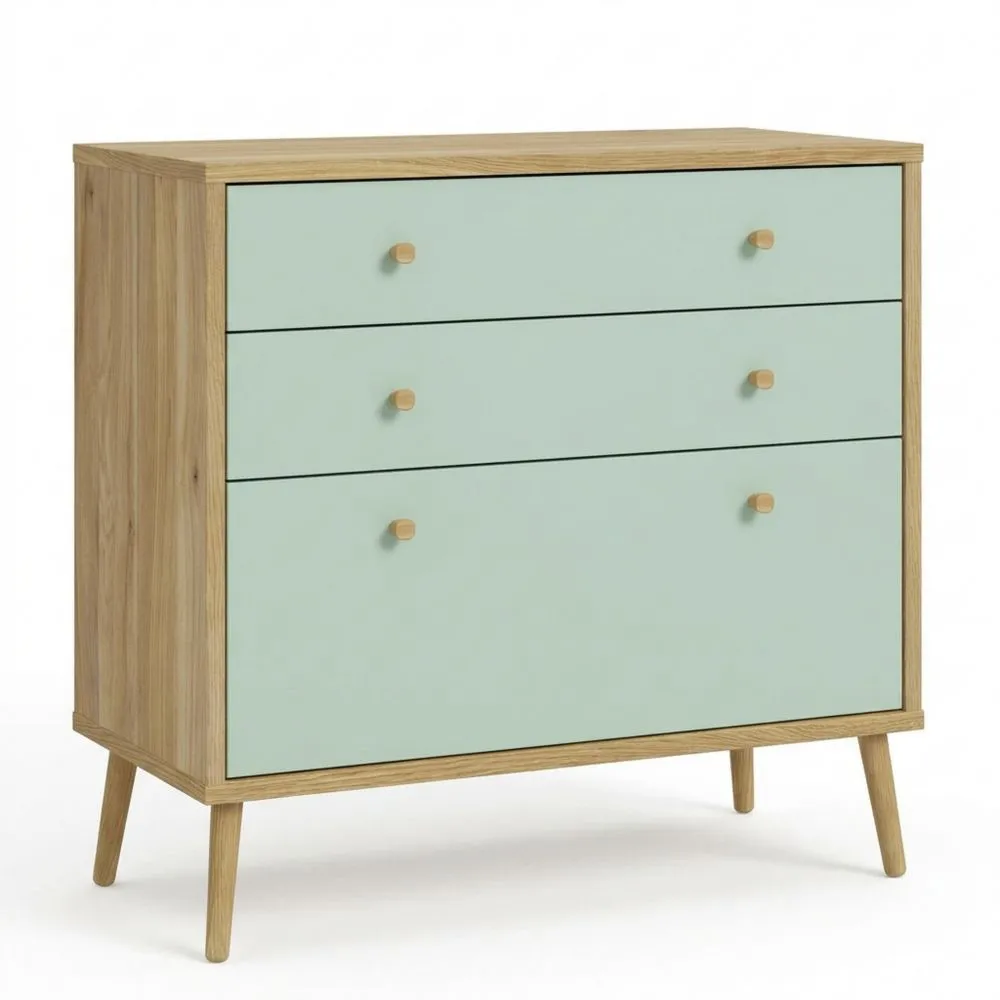 Cajonera de Estilo Mid-Century con 3 Cajones de Roble