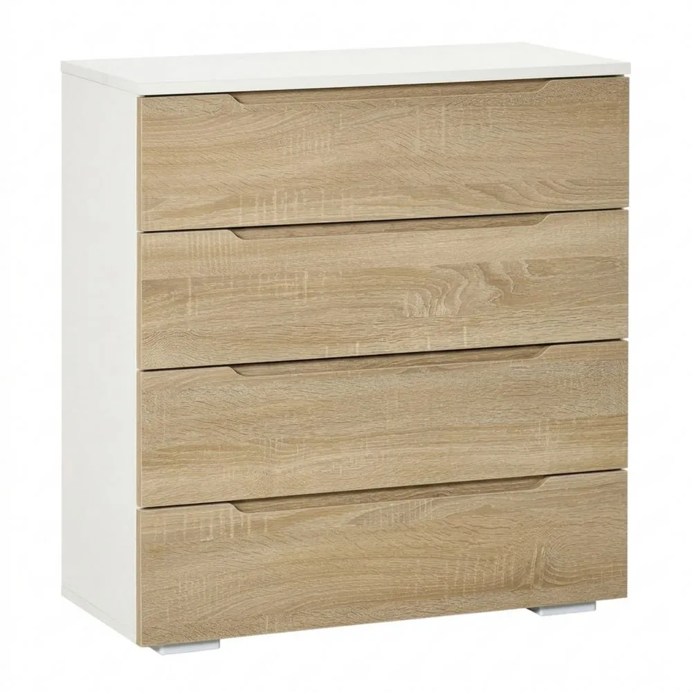 Cómoda Moderna de 4 Cajones para Salón u Oficina, Roble y Blanco, 76 x 35 x 72 cm