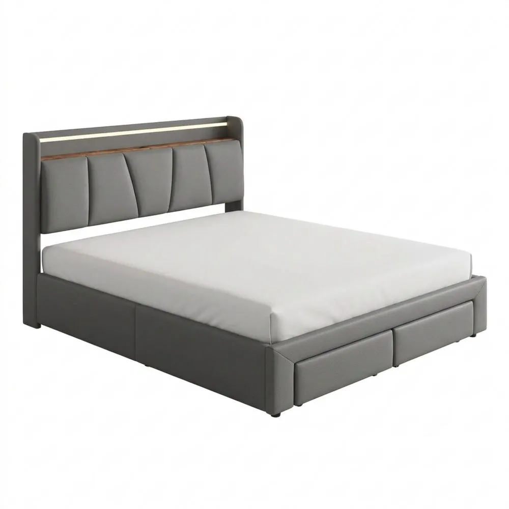 Cama Doble 140x200 con Almacenamiento Hidráulico y Cajones