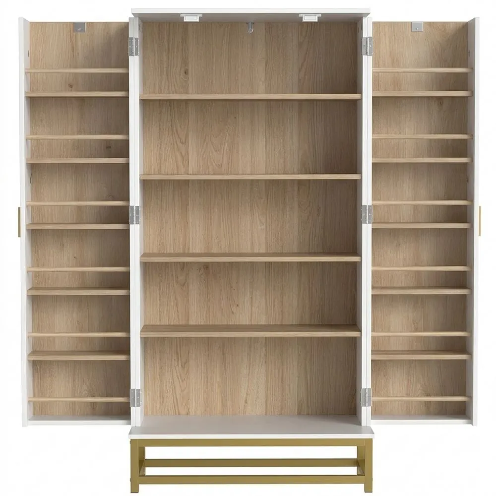 Armario de cocina con 12 estantes y base de acero, blanco