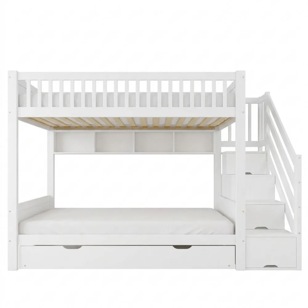 Cama Alta Infantil con Cama Nido, Librería y Almacenamiento