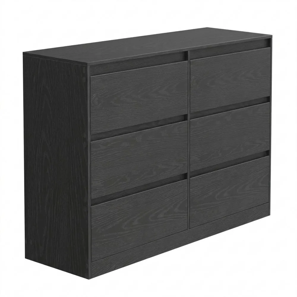 Cómoda de 6 cajones para dormitorio con almacenamiento moderno negro